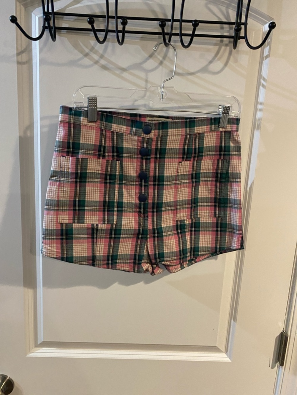 Urban Outfitters Plaid High-Waist Shorts in Pink and Green